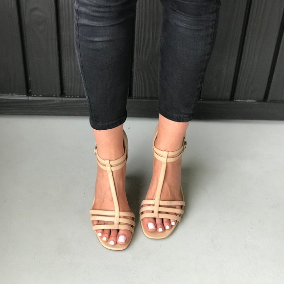 Perfect Nude Leather T Strap Stiletto Heel Sandal - Picture 2 of 5